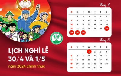 THÔNG BÁO LỊCH NGHỈ LỄ 30/4/2024 - 1/5/2024
